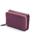 RFID blocking leather tri-fold purse, purple, coin purse