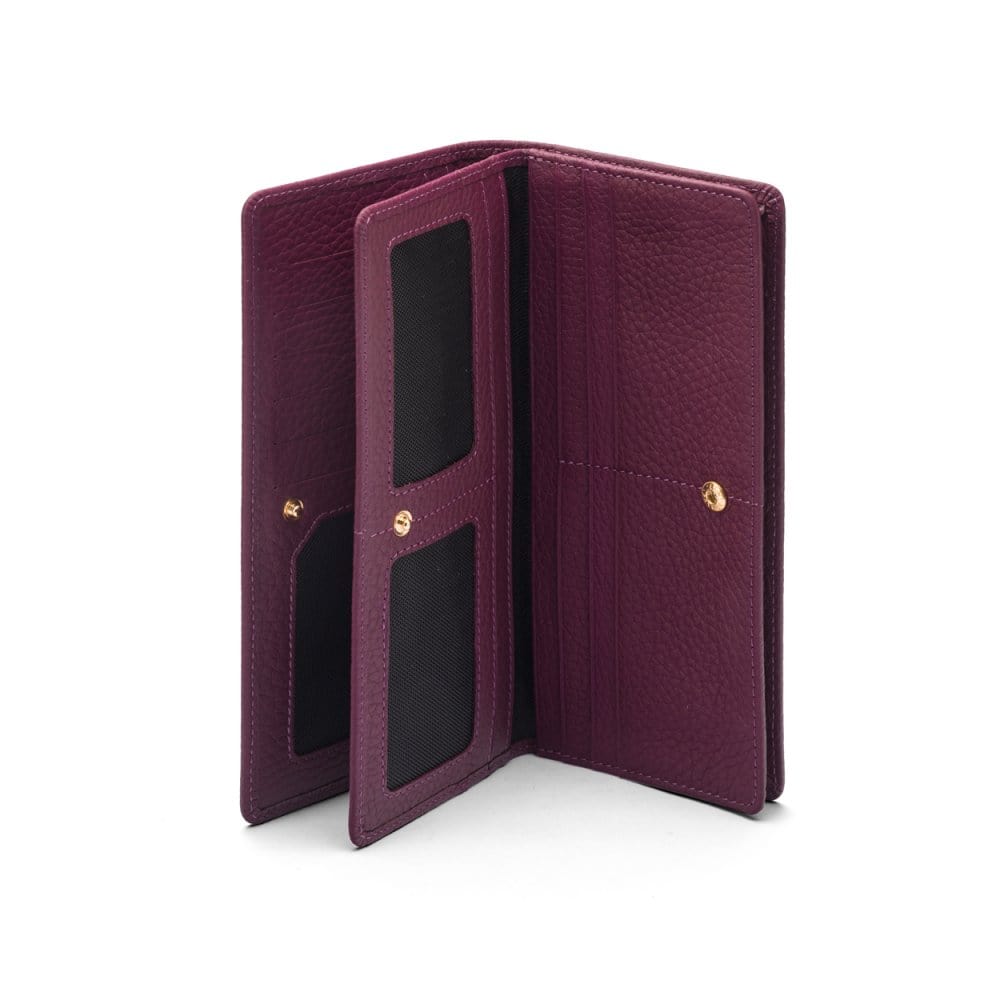 Tall leather Trinity purse, purple, inside