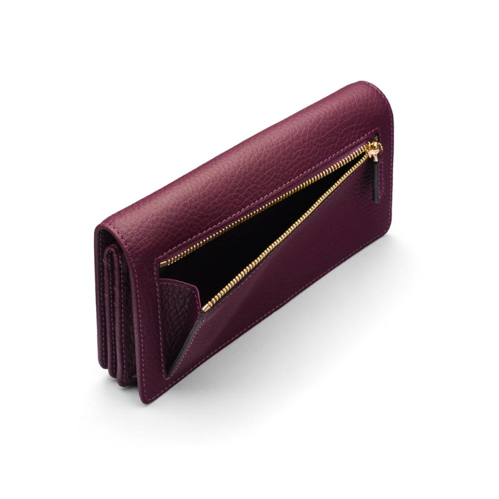 Tall leather Trinity purse, purple, coin purse