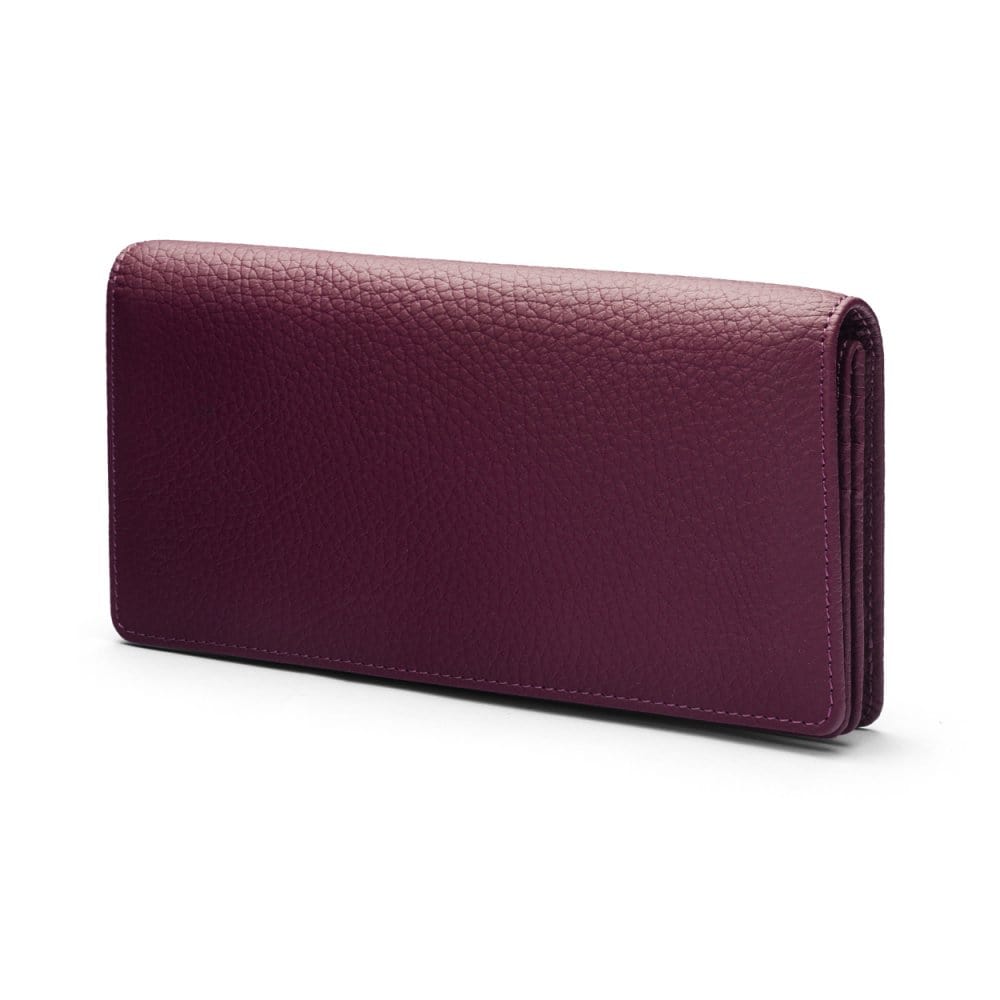 Tall leather Trinity purse, purple, front