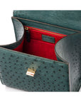 Real ostrich top handle bag, racing green,, inside view