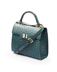 Real ostrich top handle bag, racing green,, side view