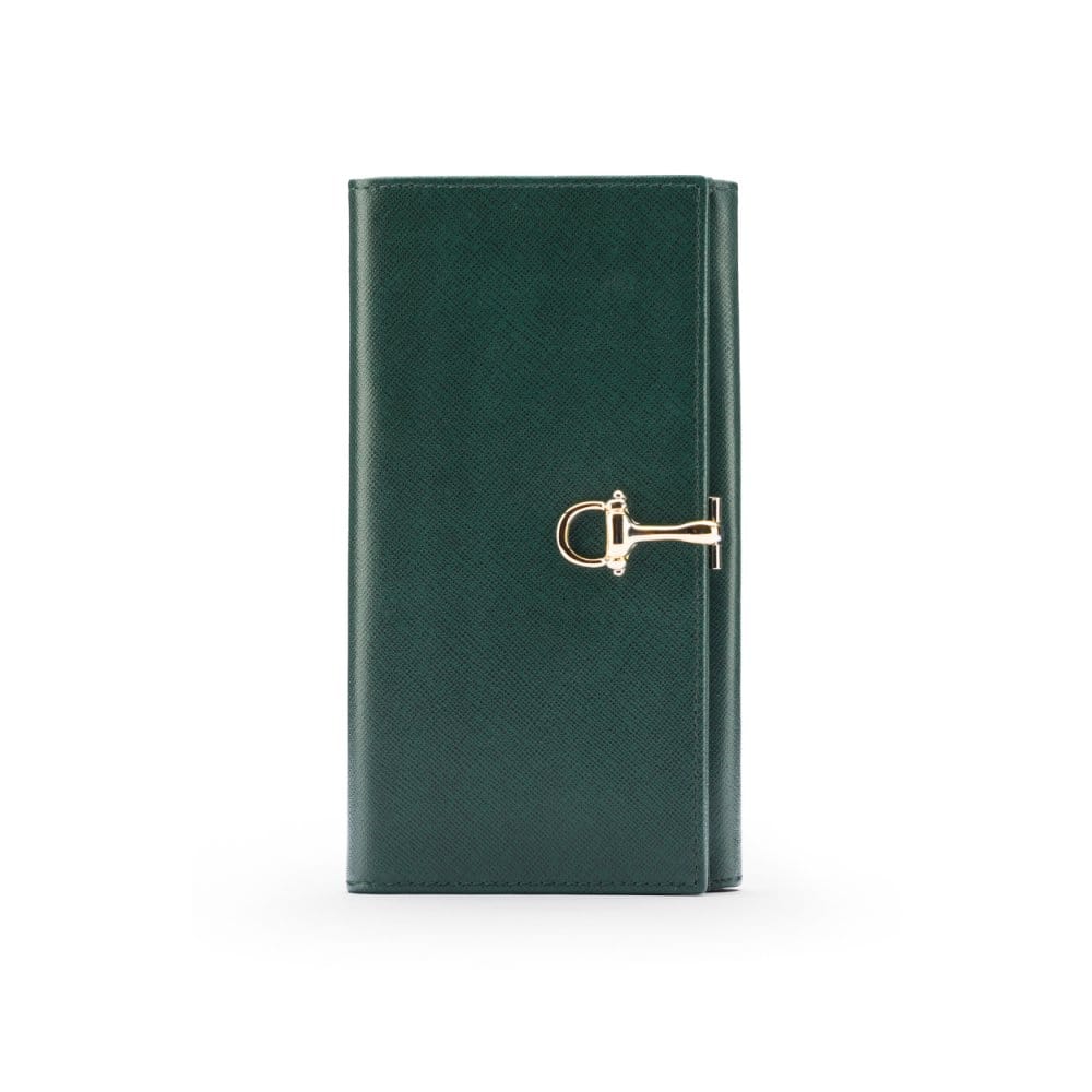 Racing Green Ladies Tall Leather Purse With Brass Clasp 8 CC