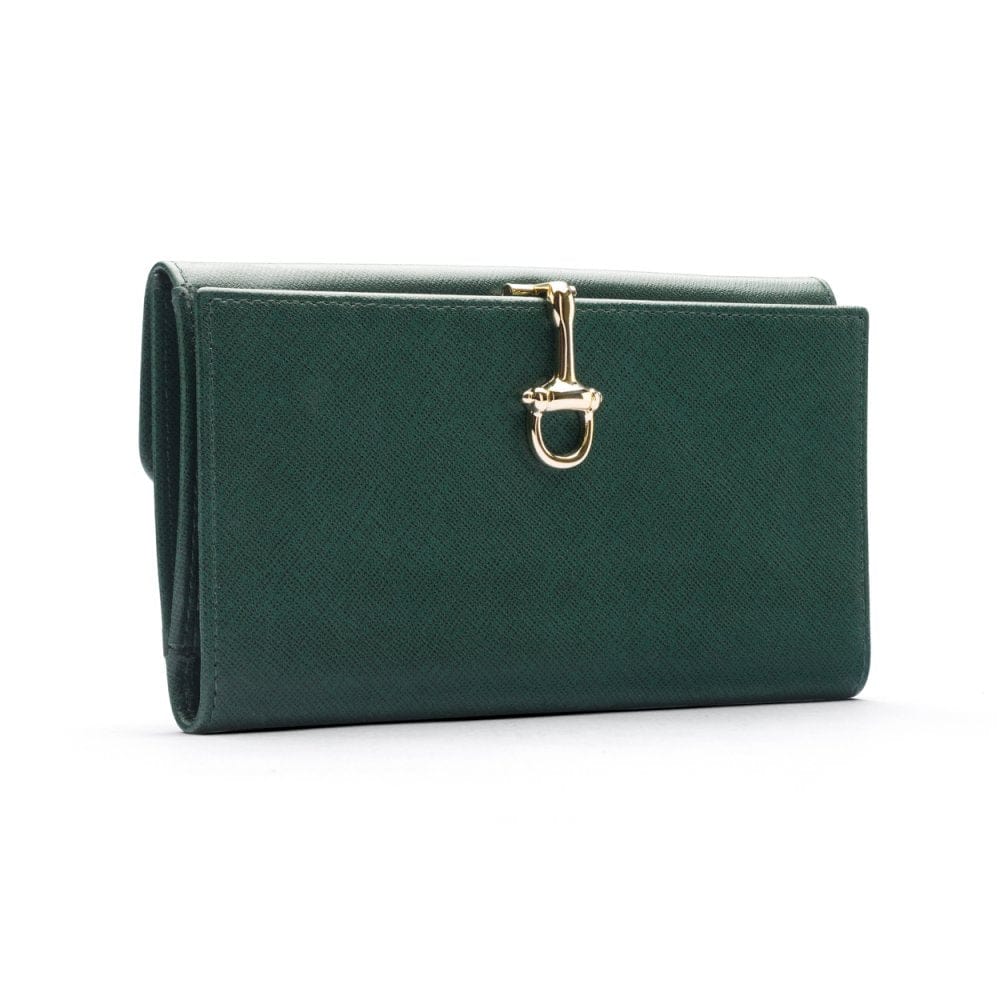 Racing Green Ladies Tall Leather Purse With Brass Clasp 8 CC