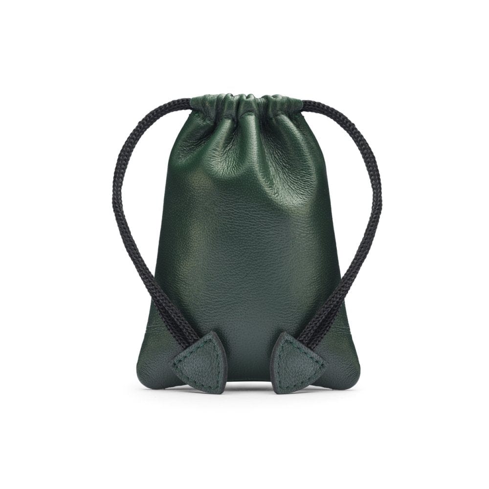 Racing Green Leather Drawstring Coin Pouch