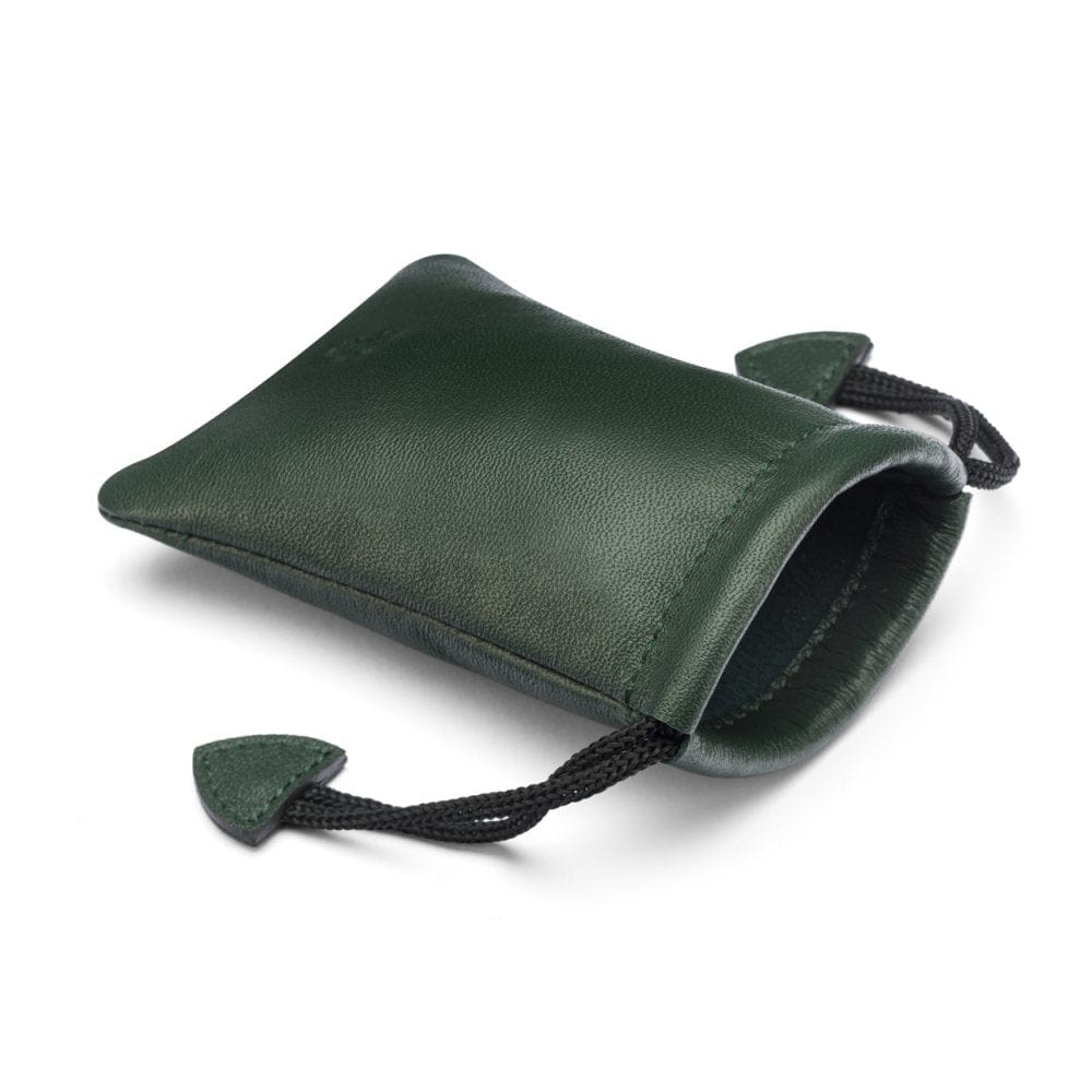 Racing Green Leather Drawstring Coin Pouch