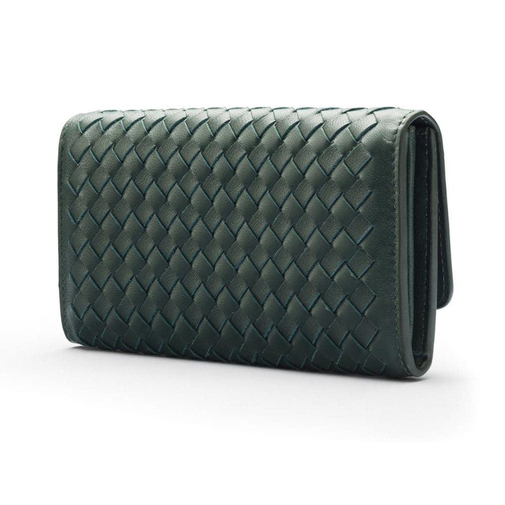 Racing Green Woven Leather Concertina Tall  Purse