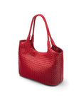 Woven leather shoulder bag, red, side