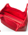 Woven leather shoulder bag, red, inside