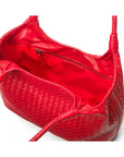 Woven leather shoulder bag, red, open