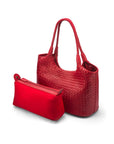 Woven leather shoulder bag, red, with detachable inner bag