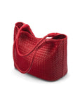 Woven leather shoulder bag, red