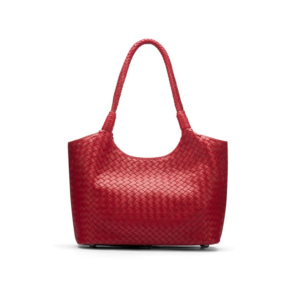 Woven leather shoulder bag, red, front