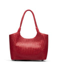 Woven leather shoulder bag, red, front