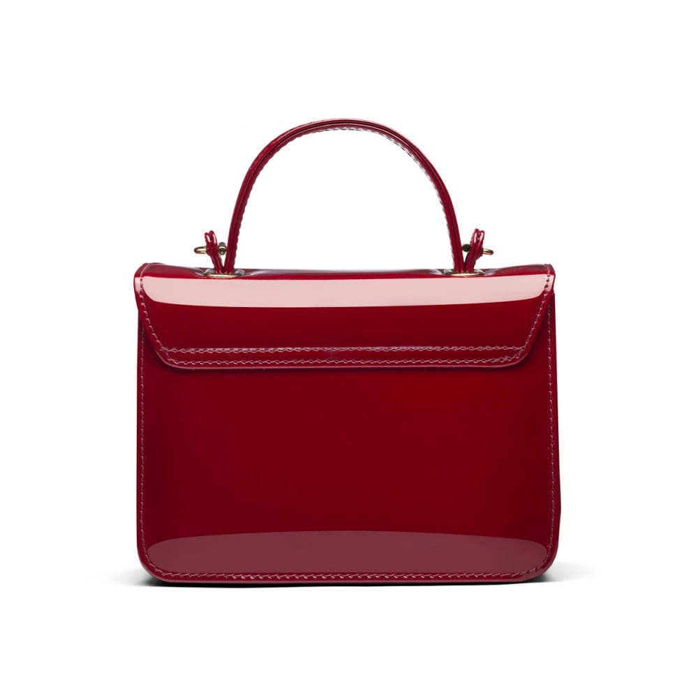 Small leather top handle bag, red patent, back
