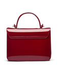 Small leather top handle bag, red patent, back