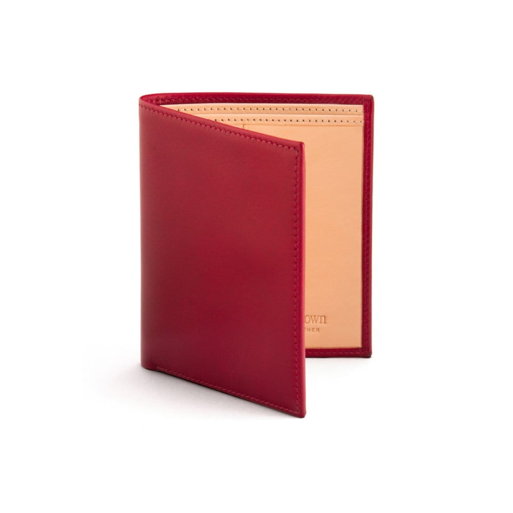 Bifold leather wallet with 6 credit cards, red, front