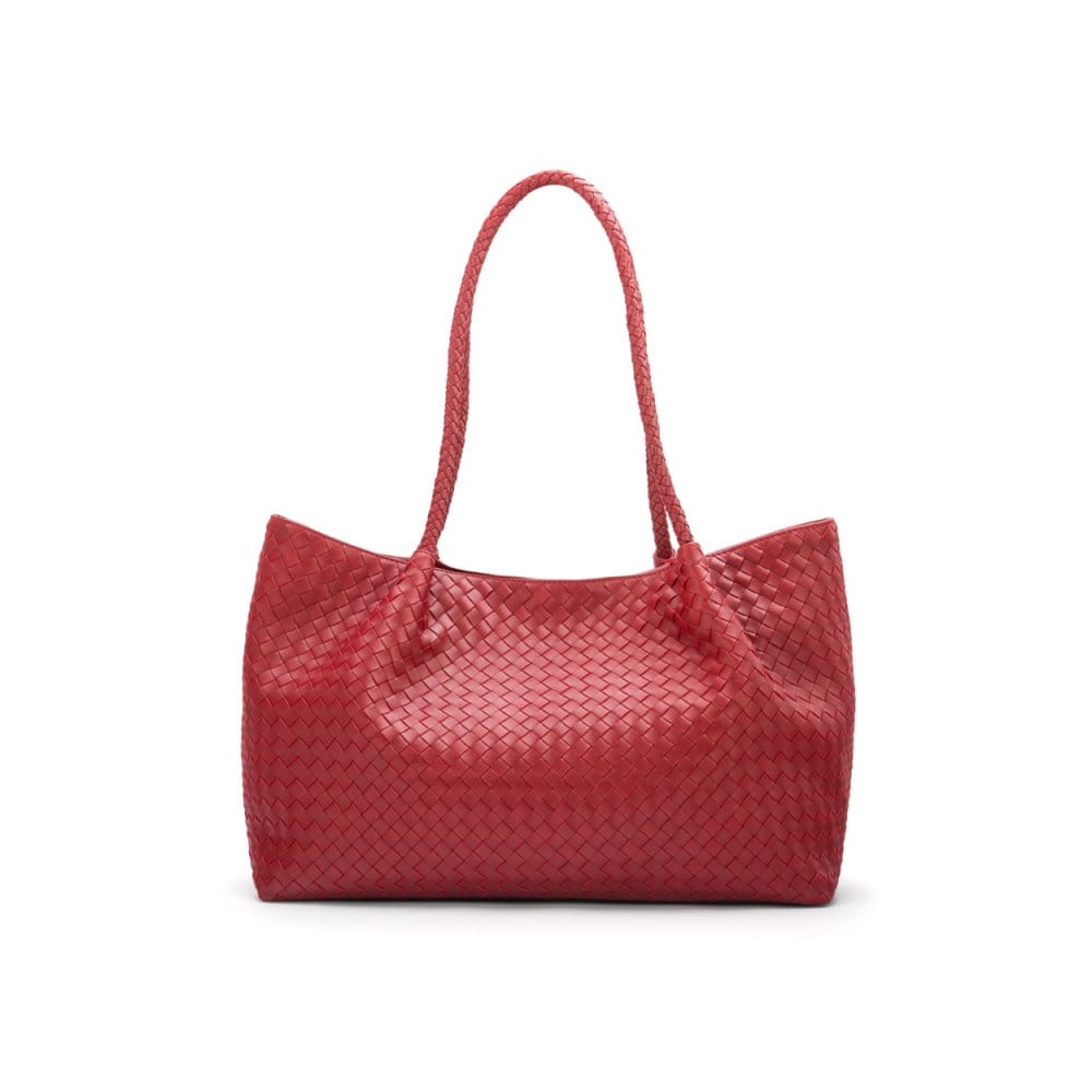 Woven leather slouchy bag, red, front