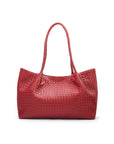 Woven leather slouchy bag, red, front