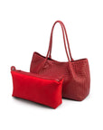 Woven leather slouchy bag, red, inner bag removed