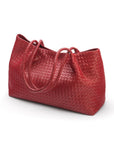 Woven leather slouchy bag, red, side