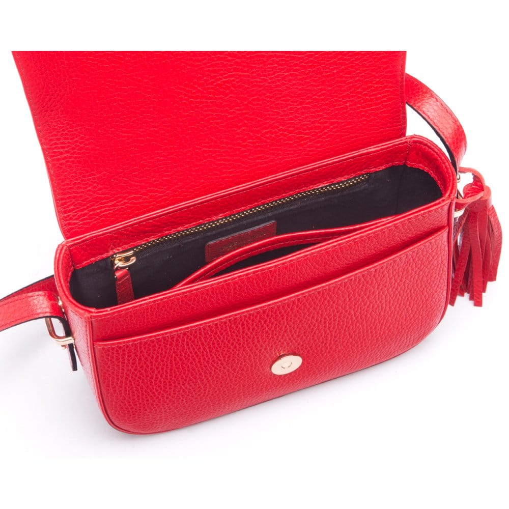 Leather saddle bag, red, inside