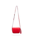 Leather saddle bag, red, with long shoulder strap