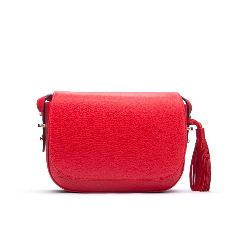 Leather saddle bag, red, front