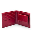 Leather wallet with coin purse, red, open