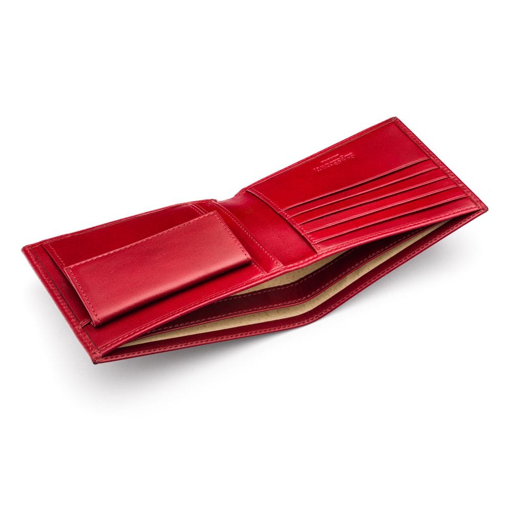 Leather wallet with coin purse, red, inside