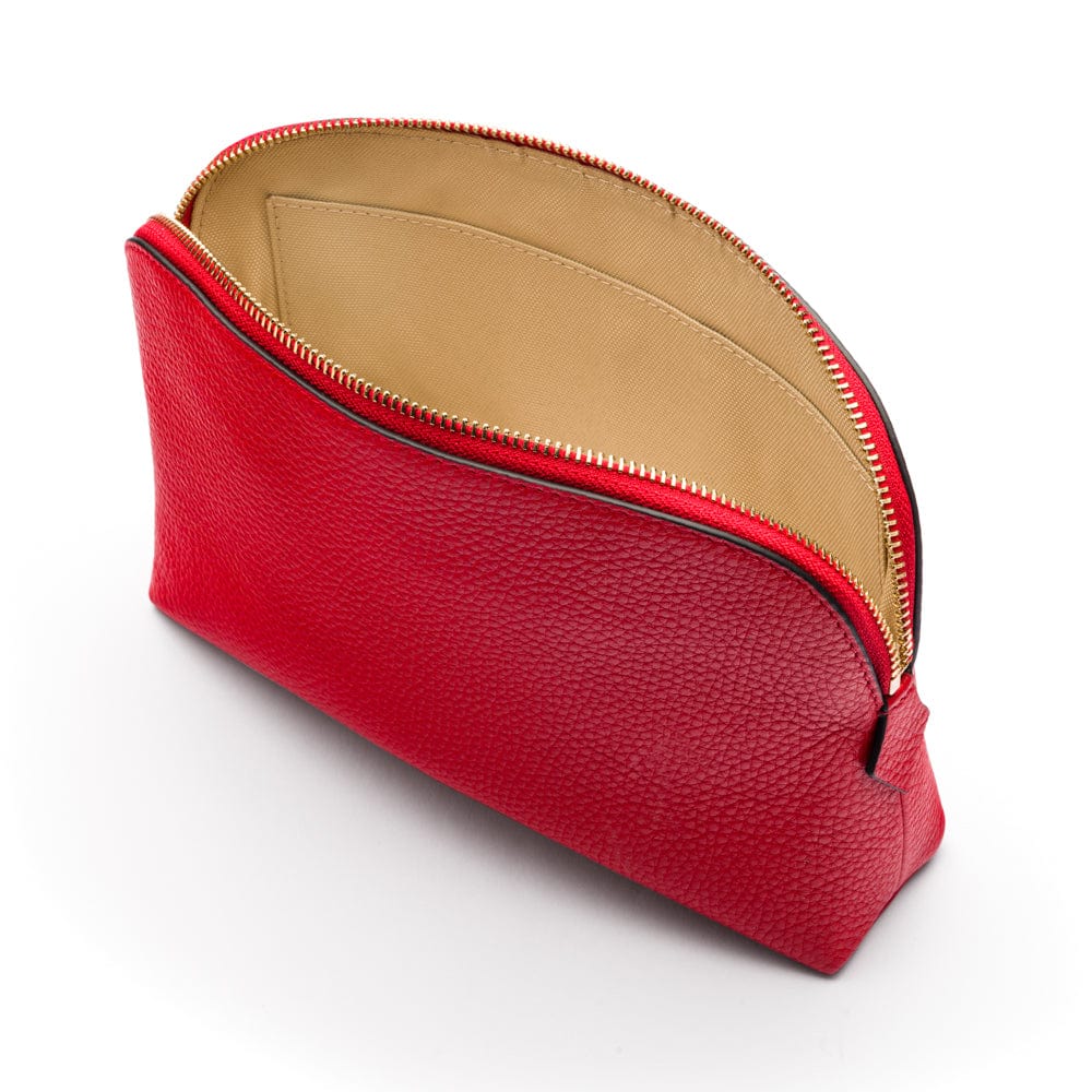 Leather cosmetic bag, red, inside