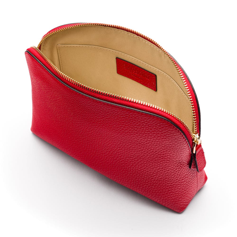 Leather cosmetic bag, red, open
