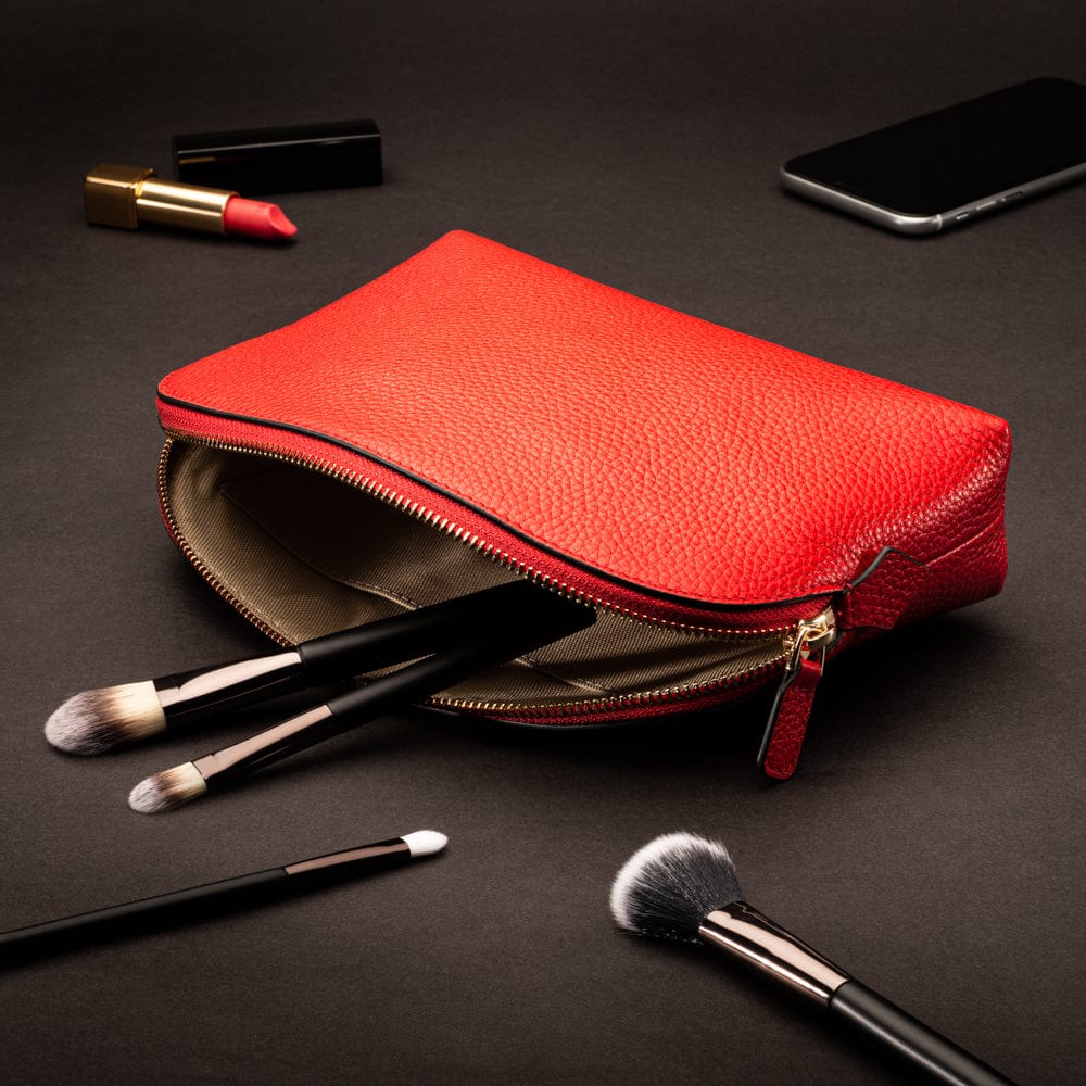 Leather cosmetic bag, red, lifestyle