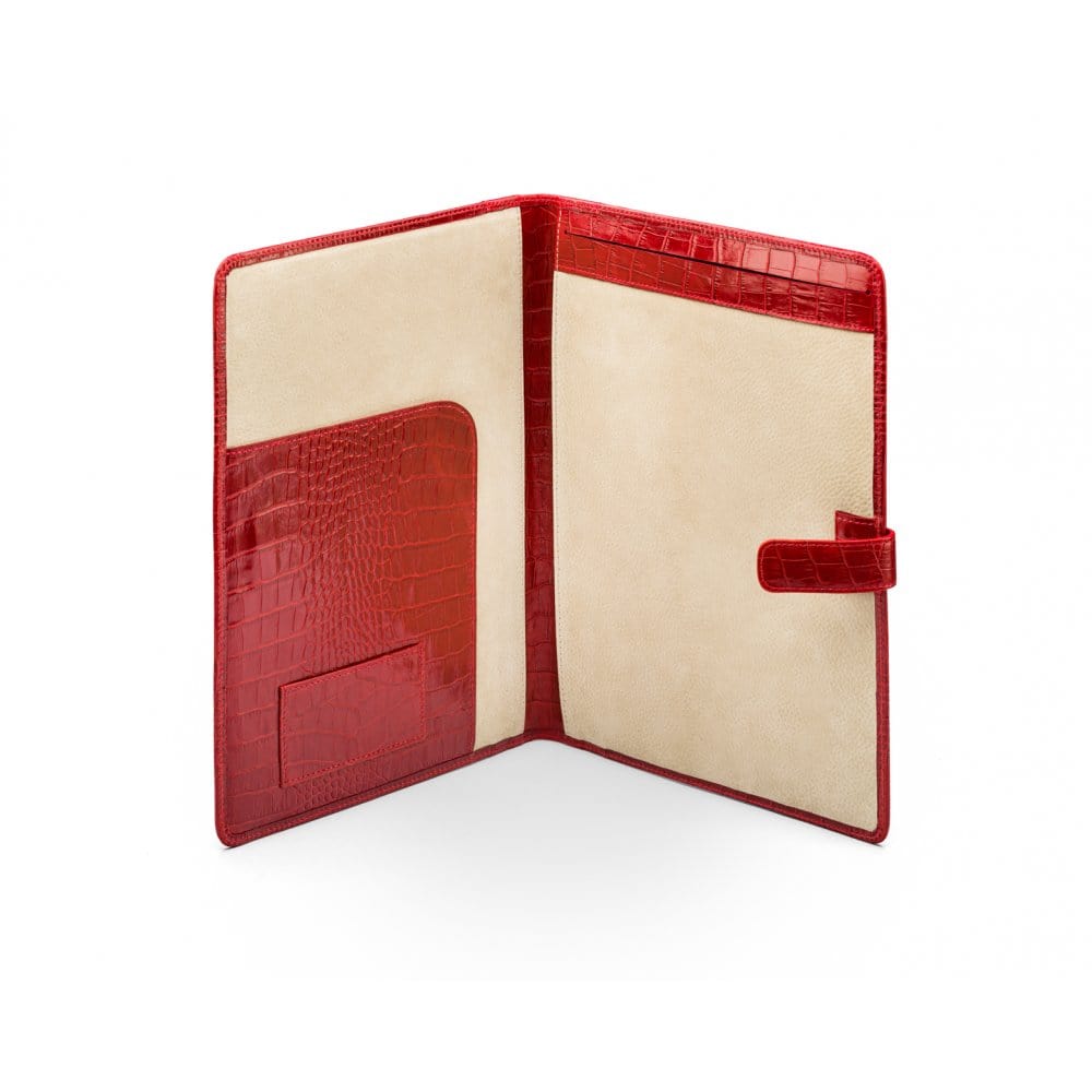 Leather conference folder, red croc, inside
