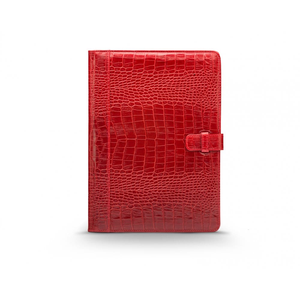 Leather conference folder, red croc, front