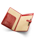 Leather conference folder, red croc, open