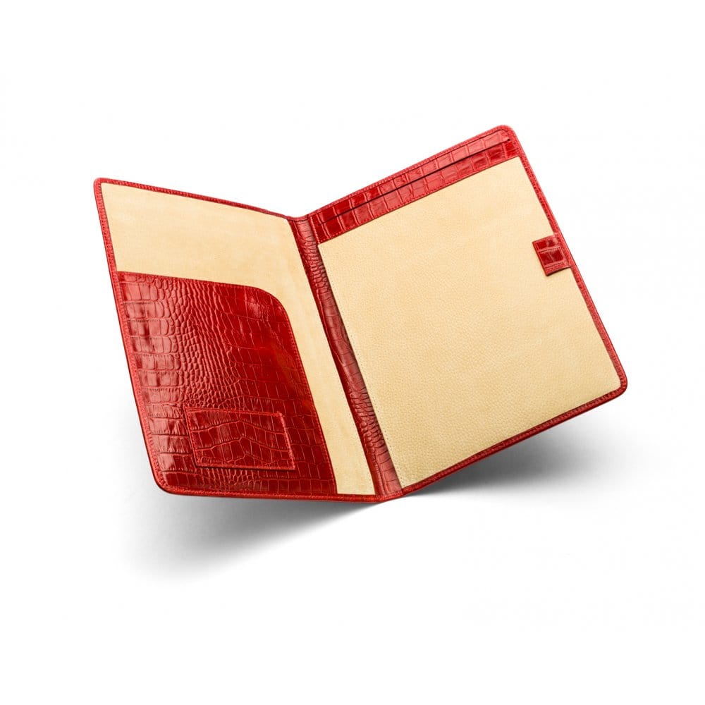 A4 leather document folder, red croc, inside
