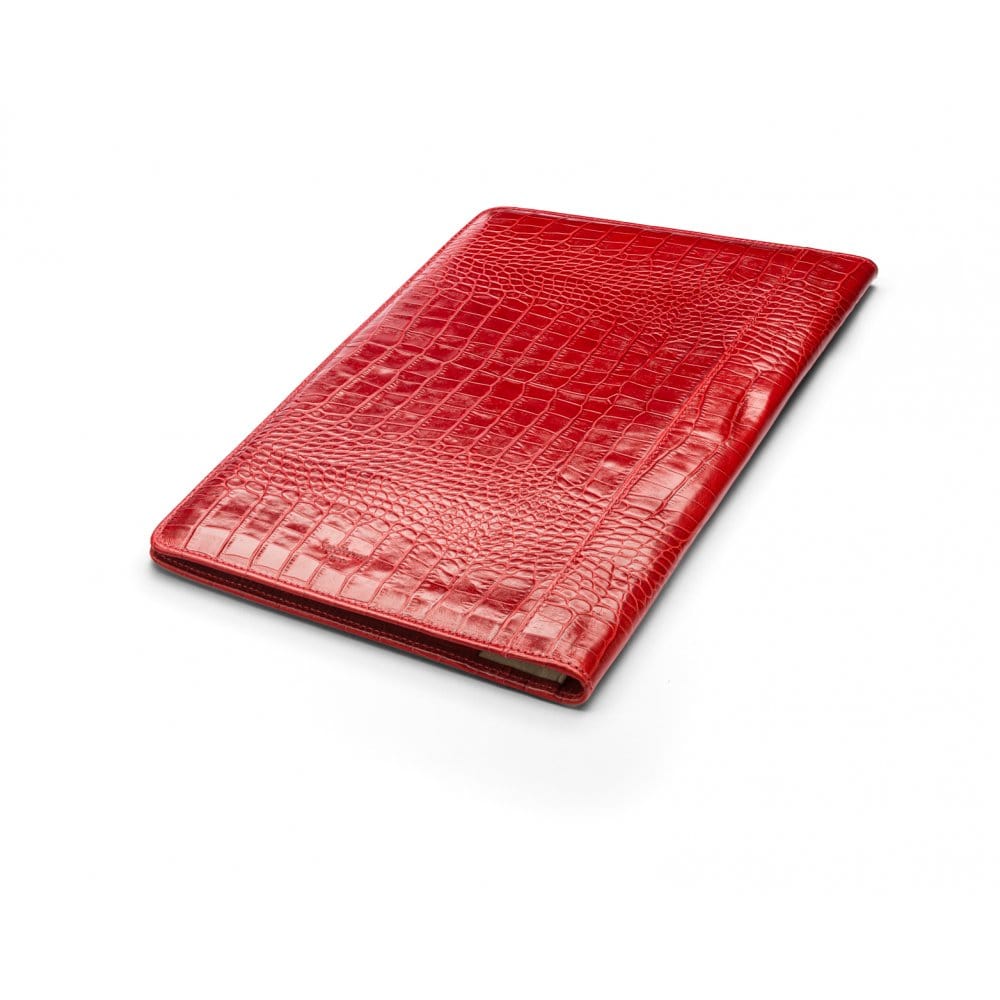A4 leather document folder, red croc, back