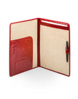 A4 leather document folder, red croc, open