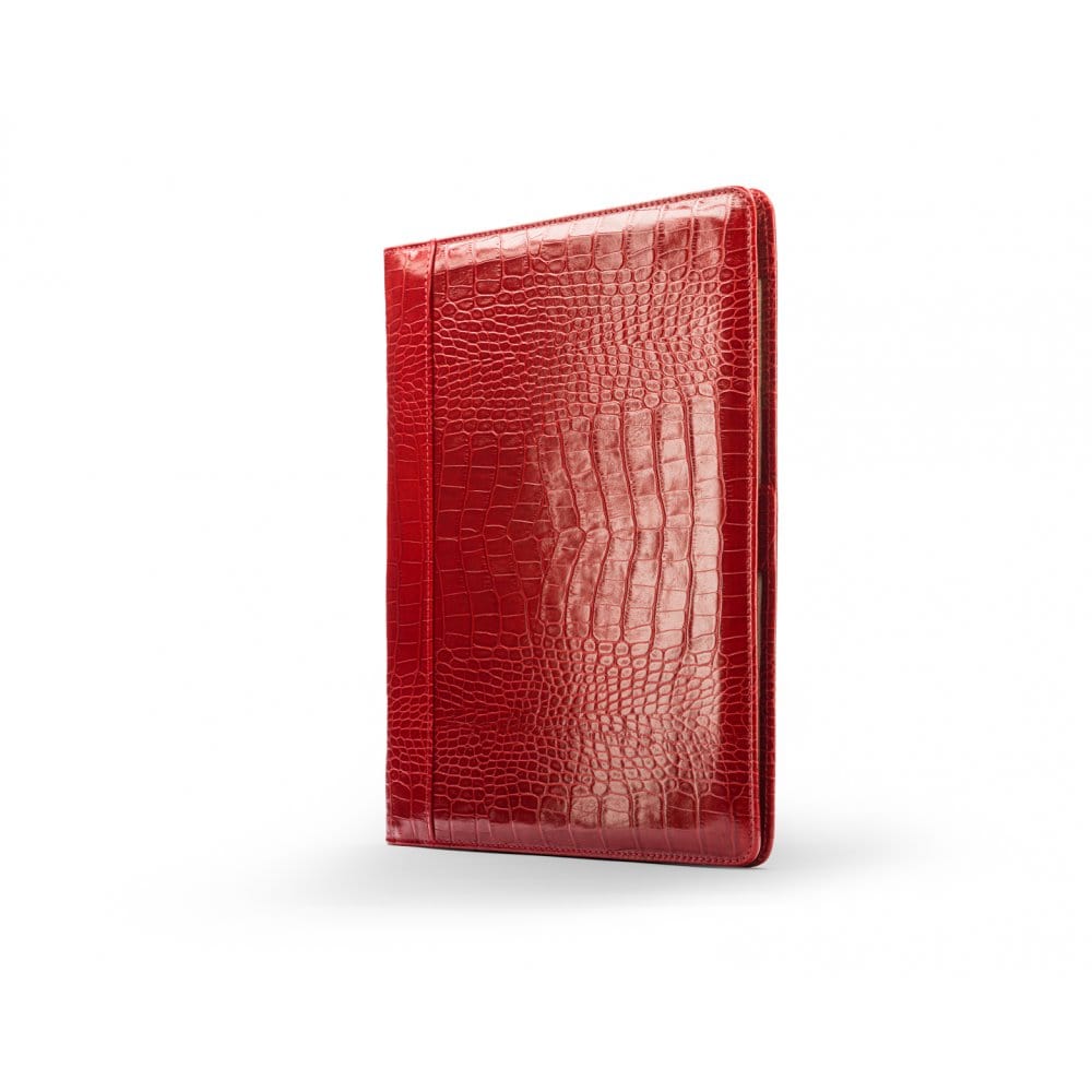 A4 leather document folder, red croc, front