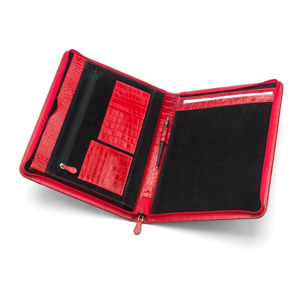 A4 leather notepad folder, red croc, inside