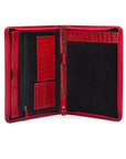 A4 leather notepad folder, red croc, open