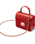 Small leather top handle bag, red croc, side