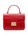 Small leather top handle bag, red croc, front