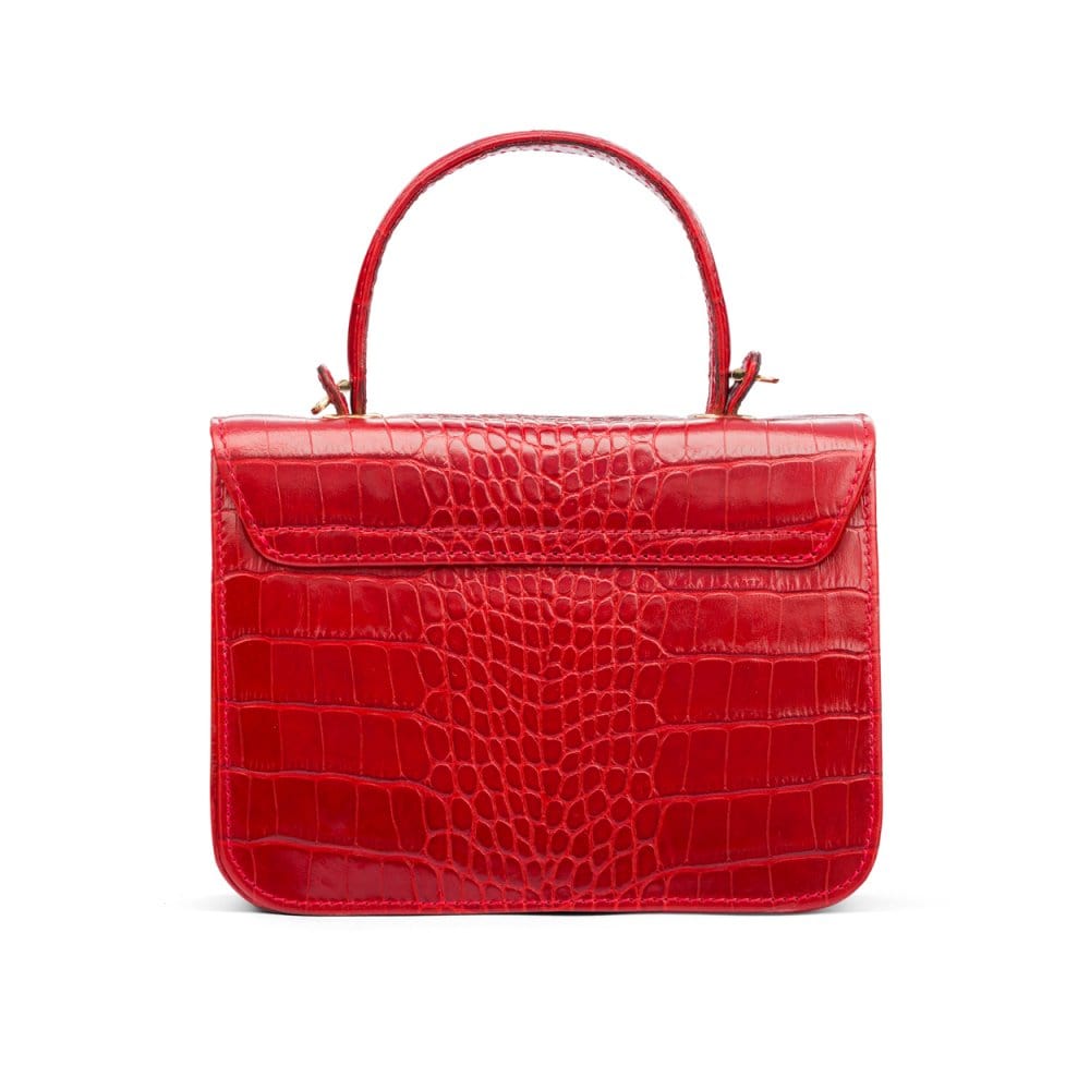 Small leather top handle bag, red croc, back