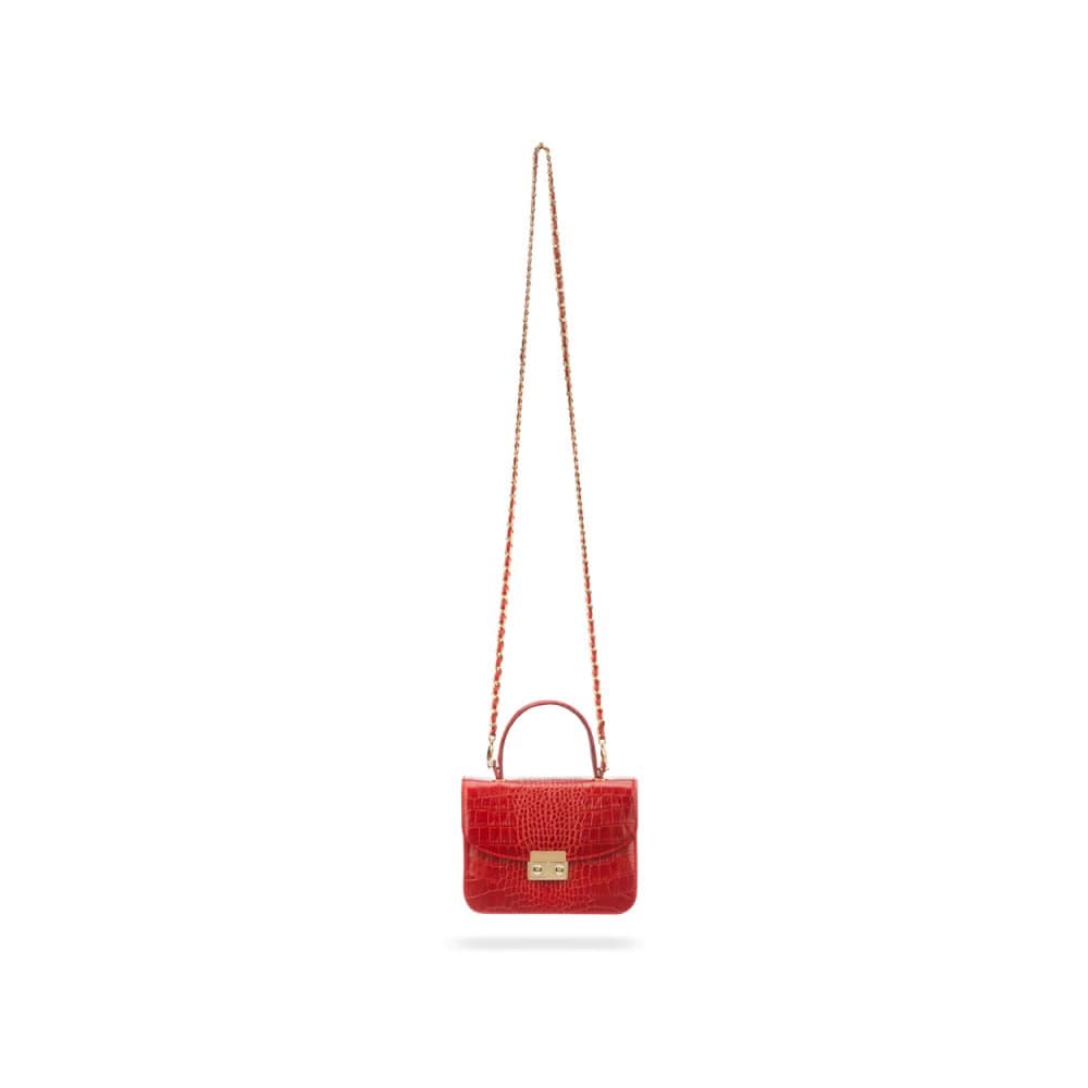 Small leather top handle bag, red croc