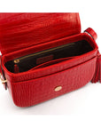 Leather saddle bag, red croc, inside