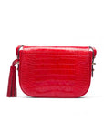 Leather saddle bag, red croc, back