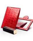 Compact leather mirror, red croc