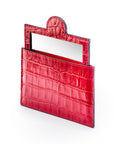 Compact leather mirror, red croc, side